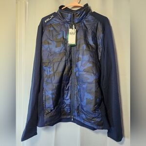 New Ralph Lauren RLX Navy Blue Camo Full Zip Golf Jacket Wool Hybrid Mens Large